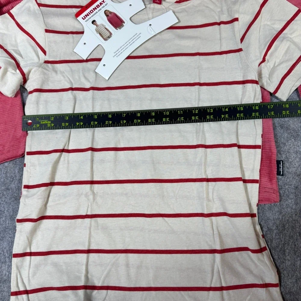 Unionbay Kids Youth Hoodie and Striped Tee Set Pink Cream Red Size M 10/12